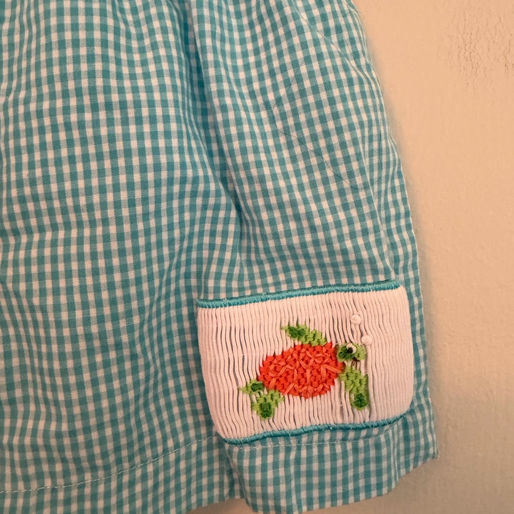 Sir John Blue Gingham Smocked Turtle Swim Trunks - Picture 2 of 3